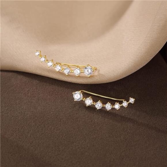 925 Sterling Silver 7 Crystals Cuff Earrings Climber for Women Crawler Earrings - Picture 3 of 7